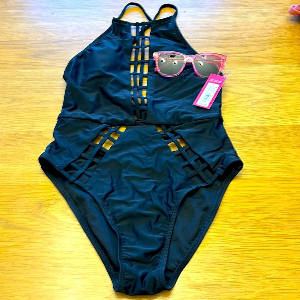 NEW! One piece black cut-out bathing suit. Size S